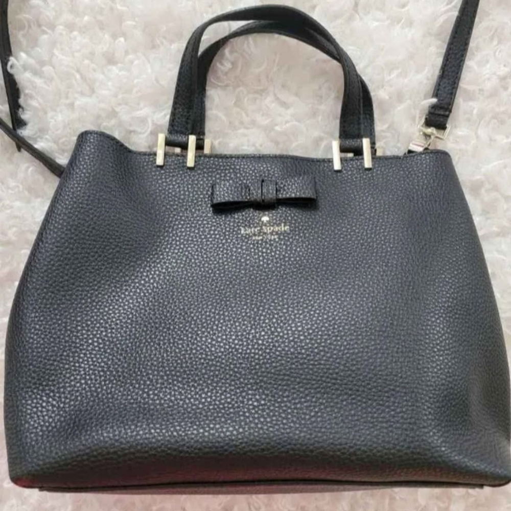 kate spade Black Pebbled Leather Bow Satchel with Shoulder Strap